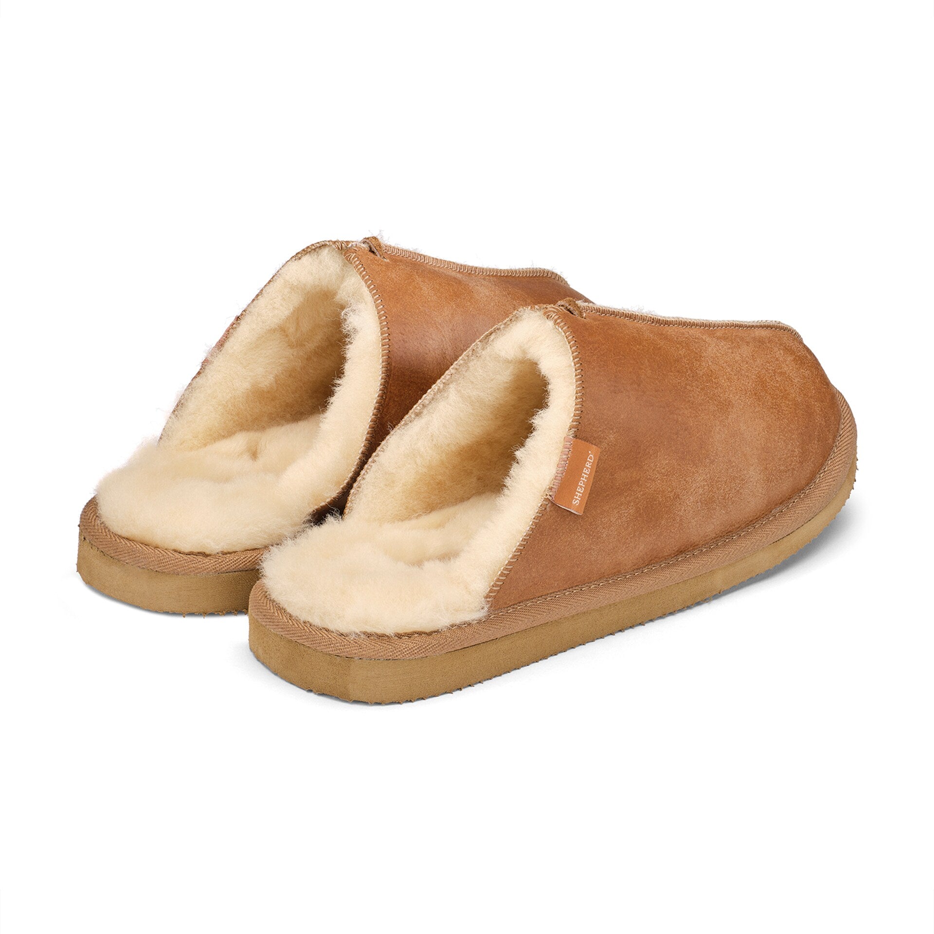 Shepherd Hugo lampaannahkatossut konjakki