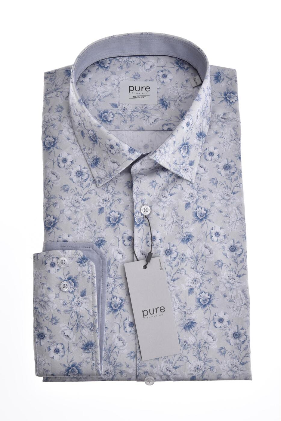 PURE slim fit kauluspaita sini-harmaa kukkakuvio