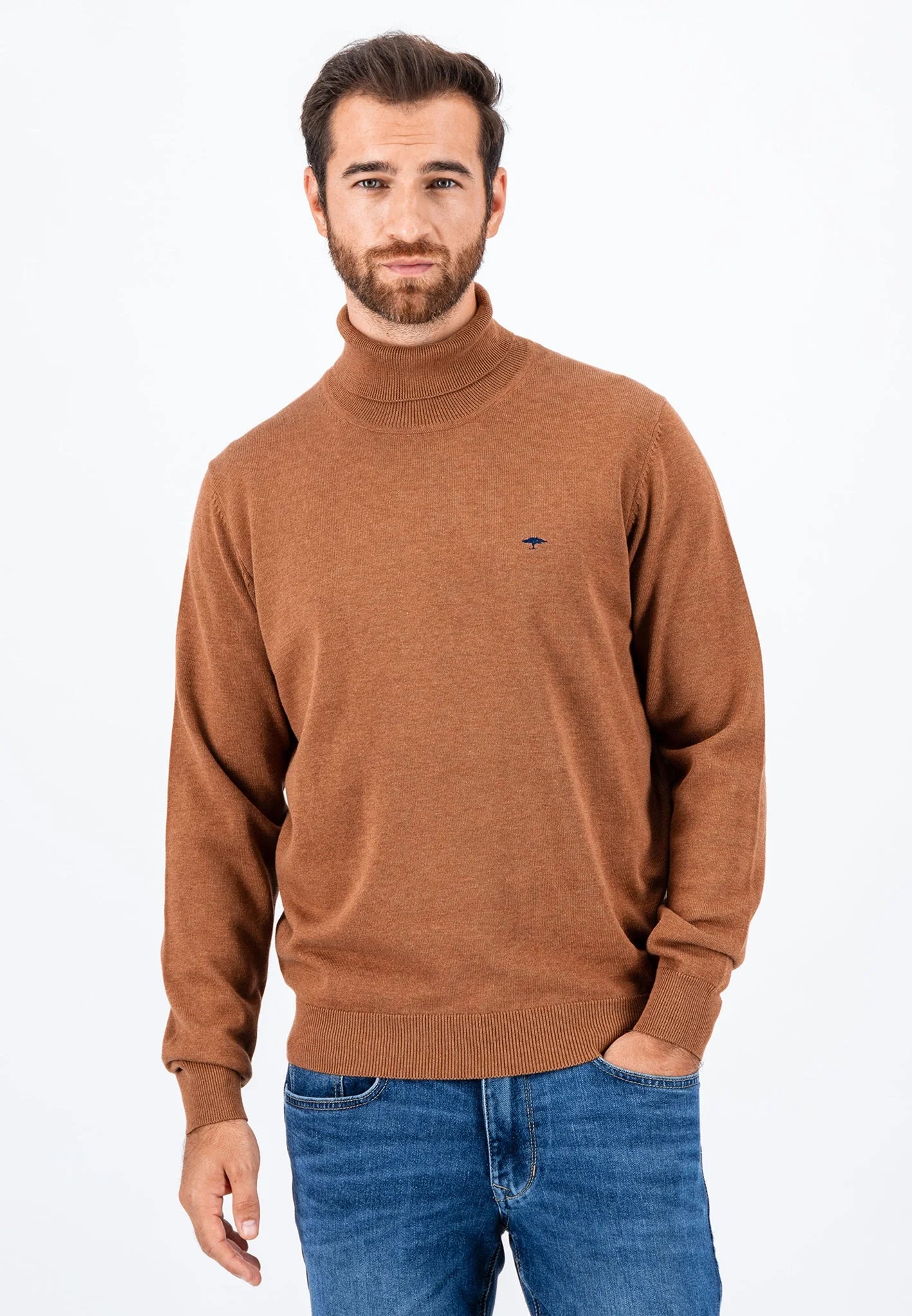 Fynch-Hatton pooloneule puuvilla ruskea "Rollneck Superfine"