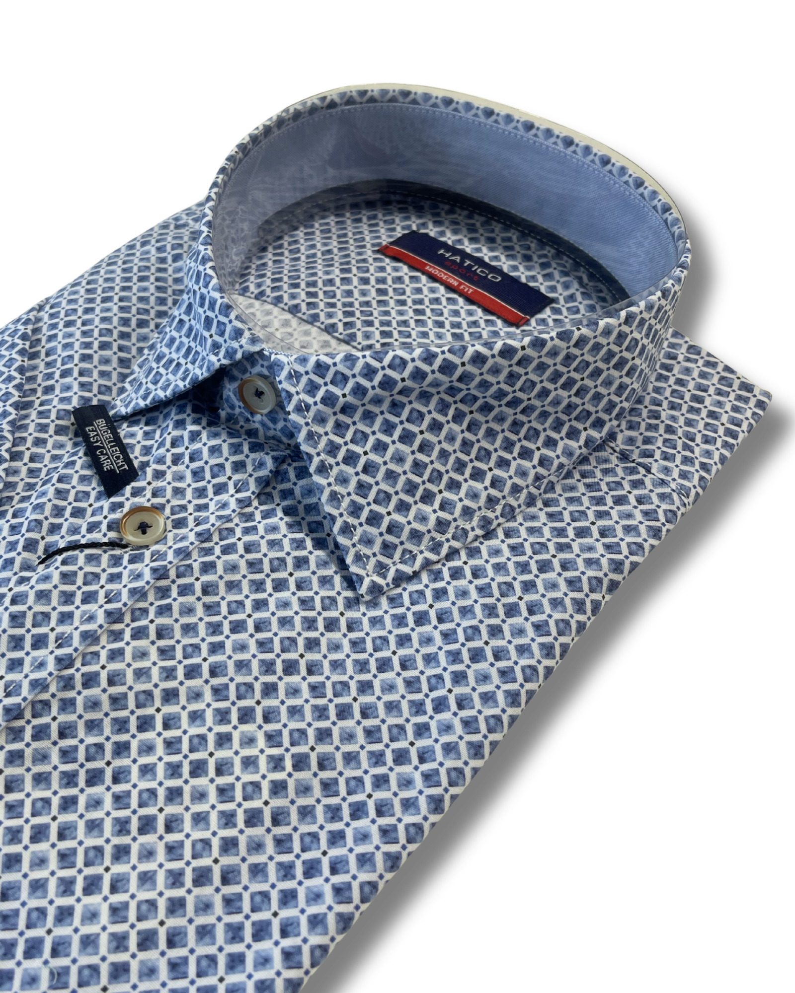 Hatico lyhythihainen kaulupaita sininen printti modern fit