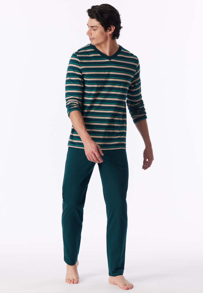 Schiesser pitkä pyjama vihreä raita