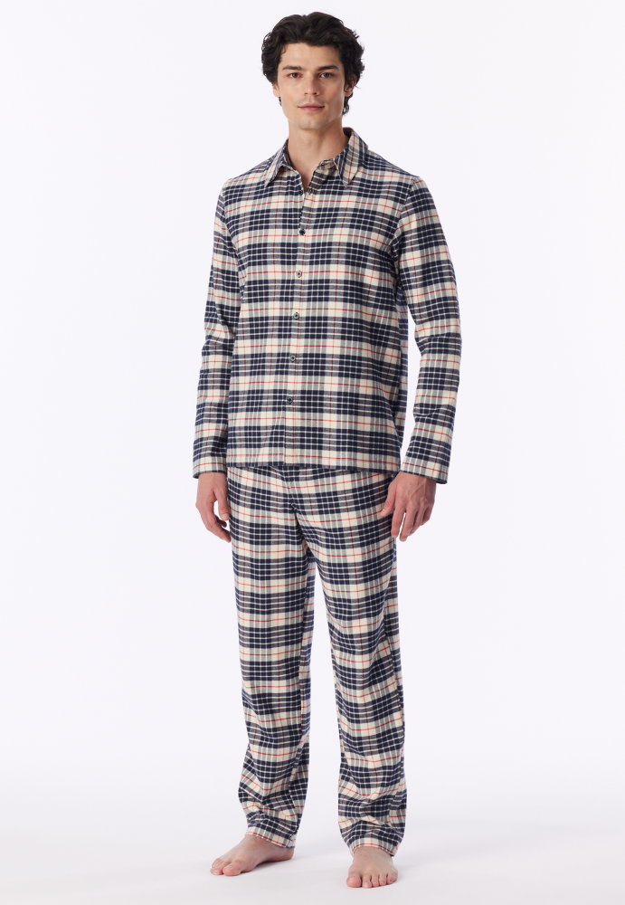 Schiesser flanellipyjama vaalea ruutu