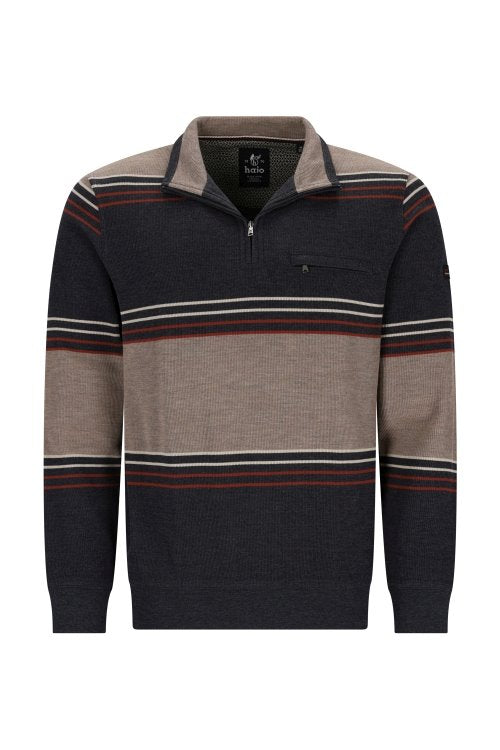 Hajo collegeneule half zip ruskea raita