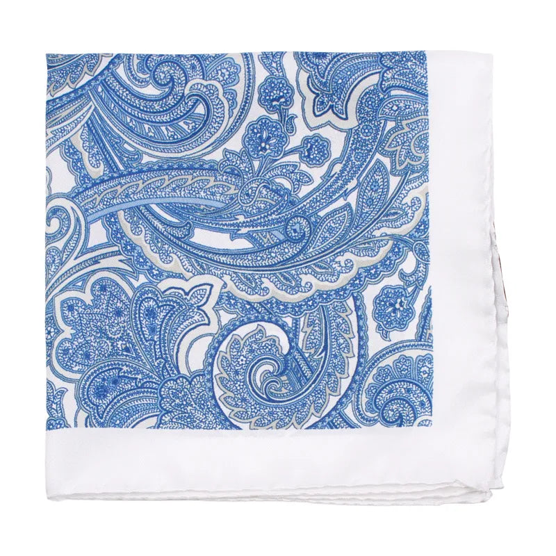 Amanda Christensen taskuliina sinivalkoinen paisley silkki