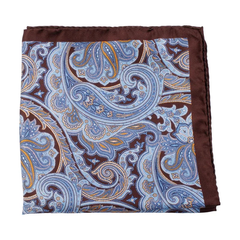 Amanda Christensen taskuliina sini-ruskea paisley silkki