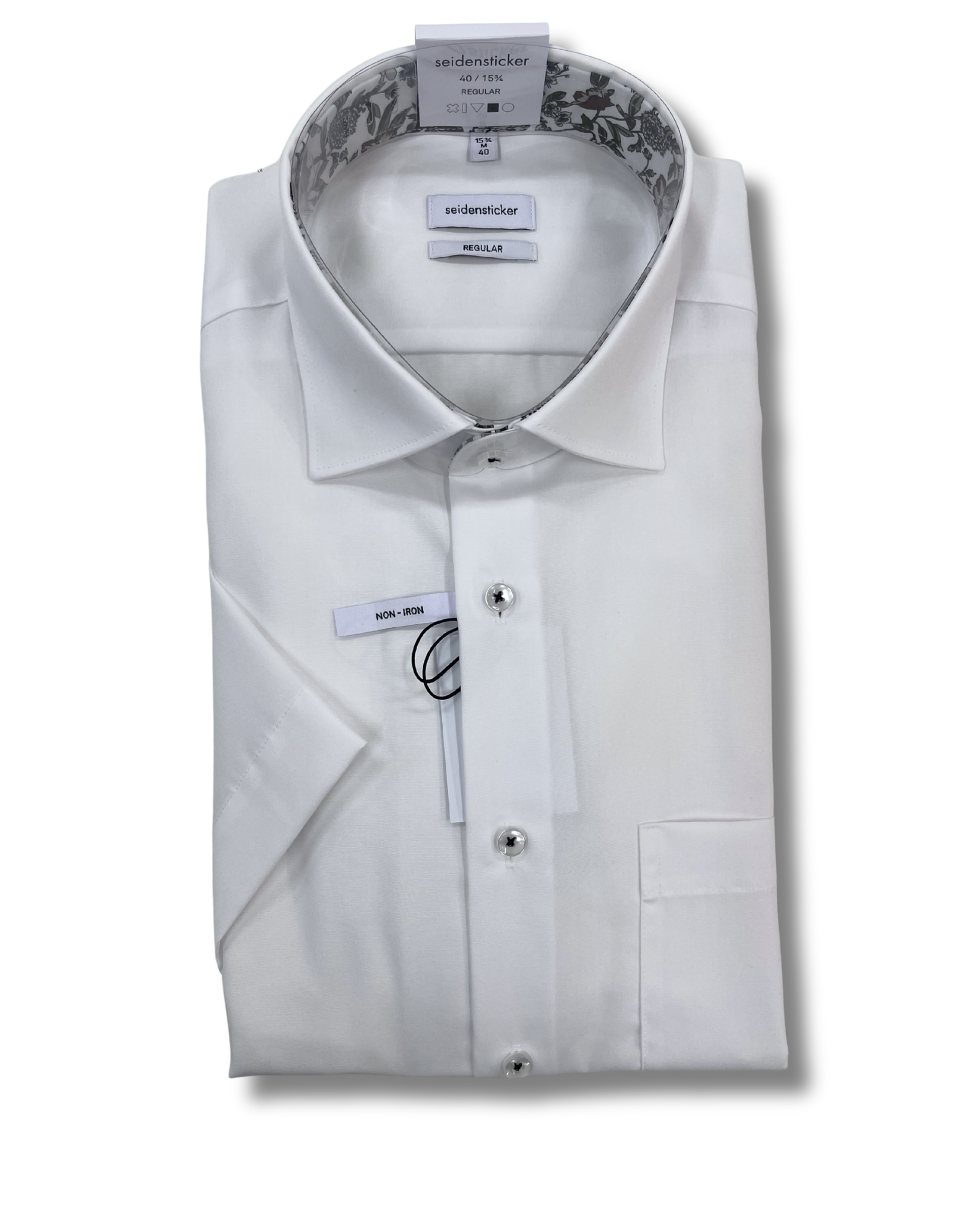 Seidensticker lyhythihainen kauluspaita valkoinen regular fit kontrastivärein