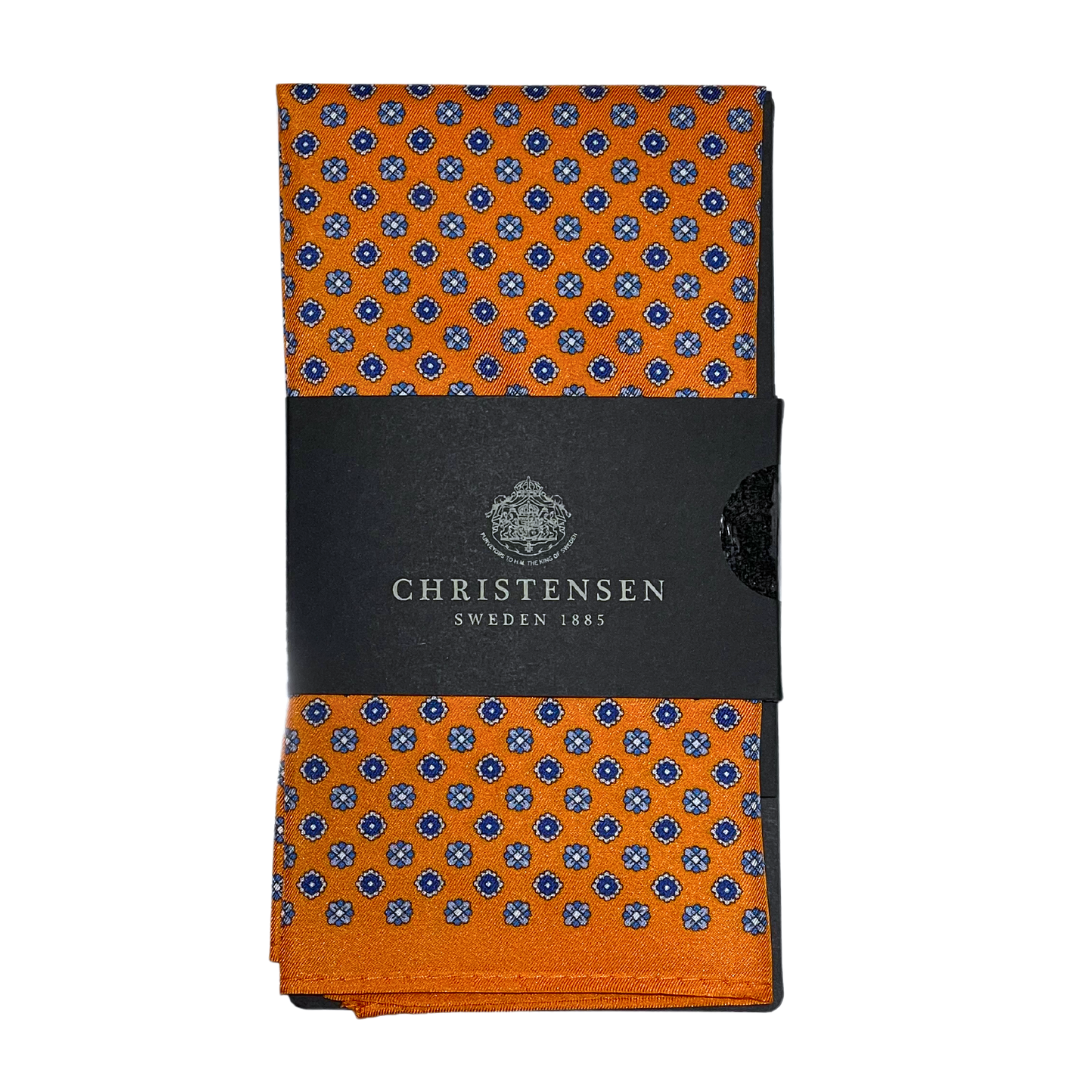 Amanda Christensen oranssi kukkaornamentti taskuliina "Pocket square"