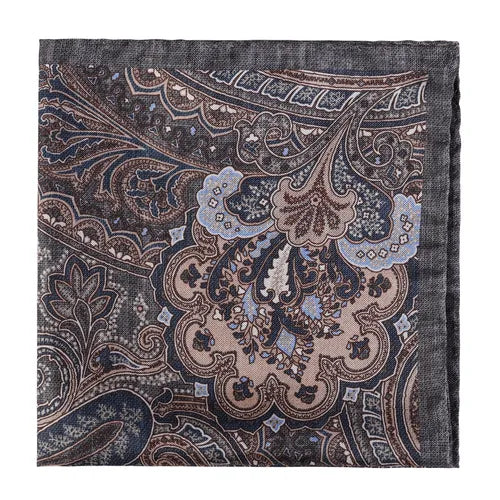 Amanda Christensen taskuliina silkki harmaa-sininen paisley
