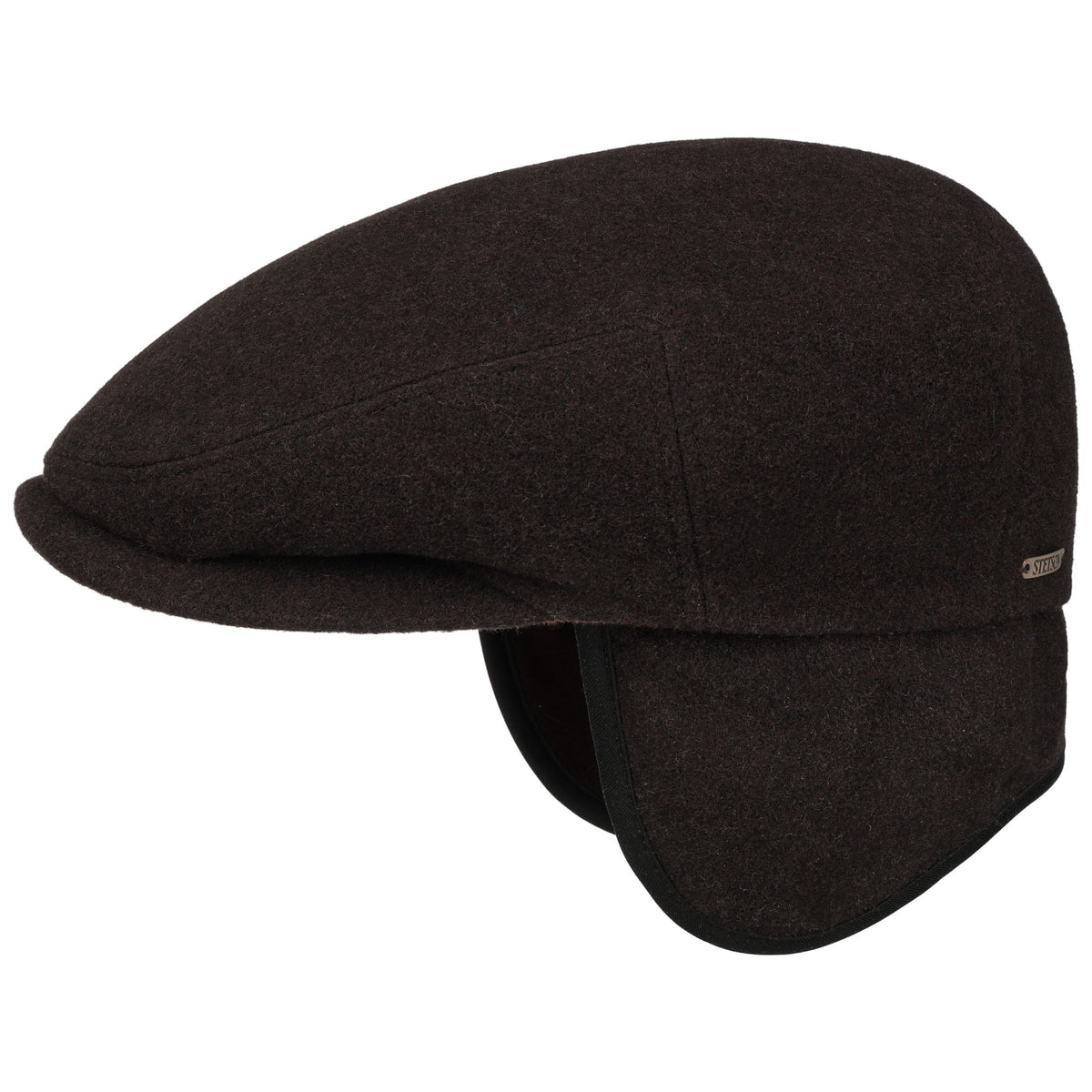 Stetson "Driver Cap" tummanruskea lakki korvaläpillä