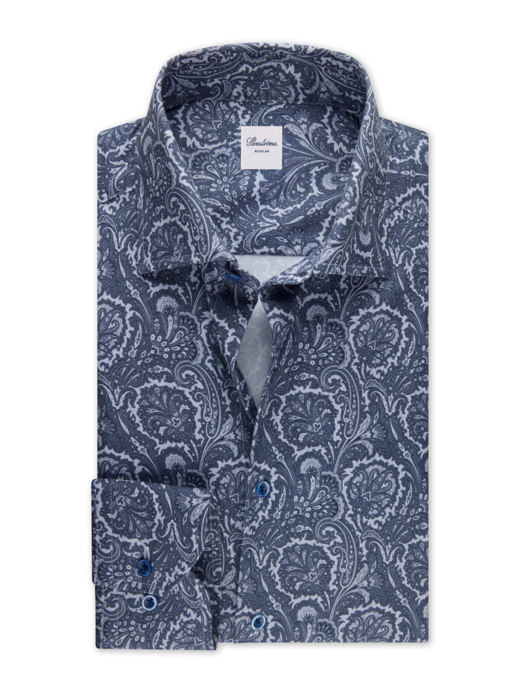 Stenströms kauluspaita siniharmaalla paisley printillä slimline XL-hiha