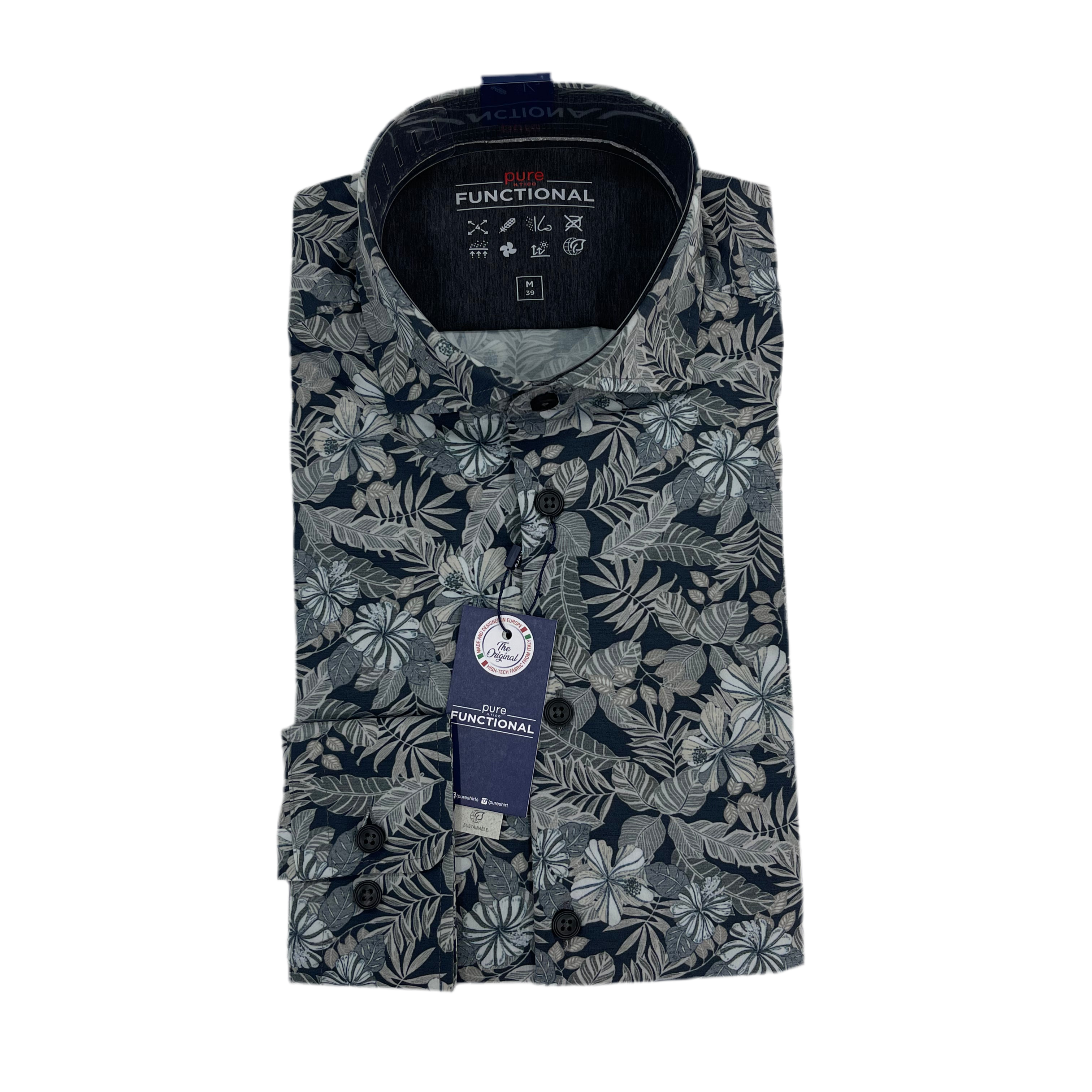 PURE joustokouluspaita siniharmaa kukka "Functional shirt"