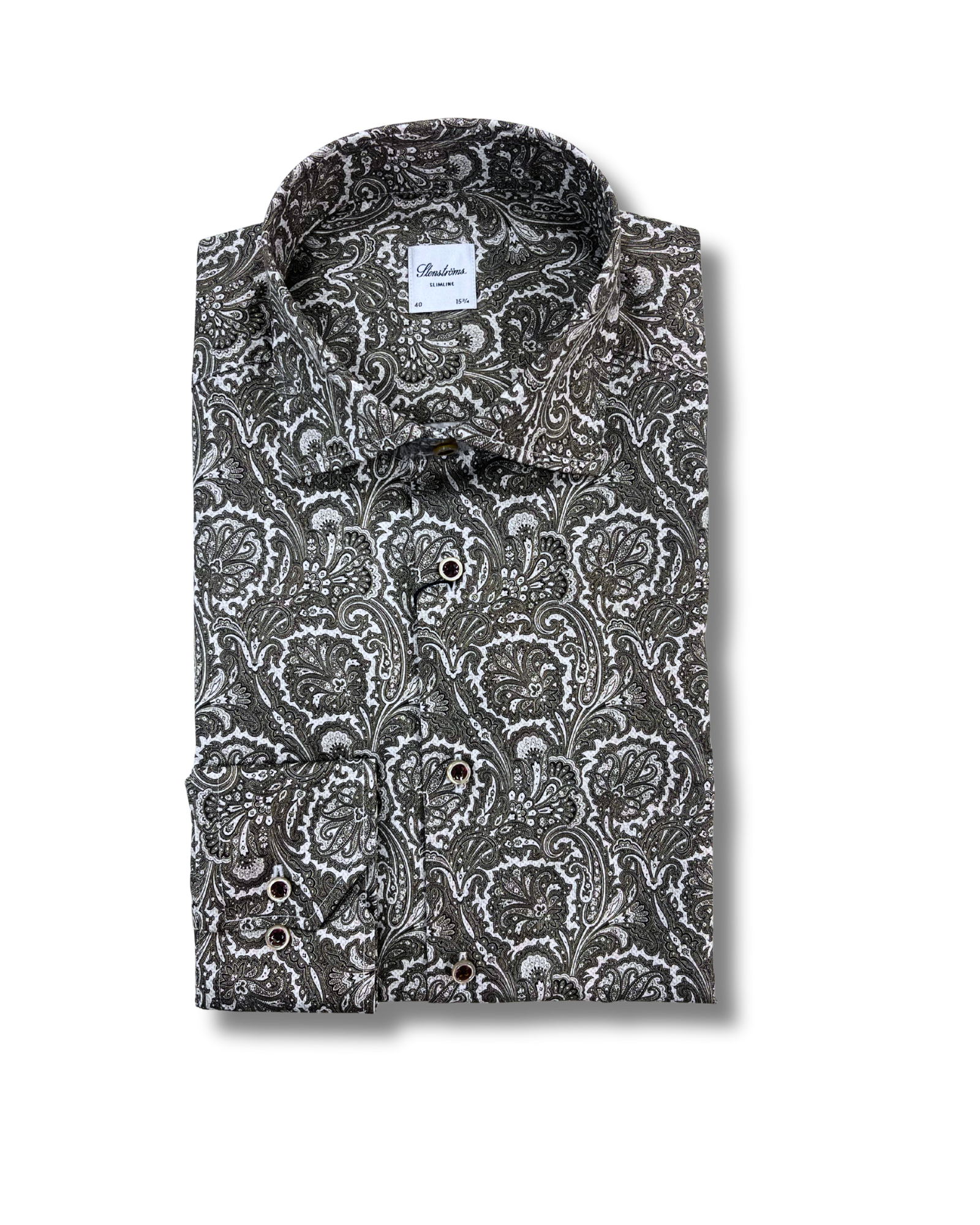 Stenströms kauluspaita harmaalla paisley printillä slimline