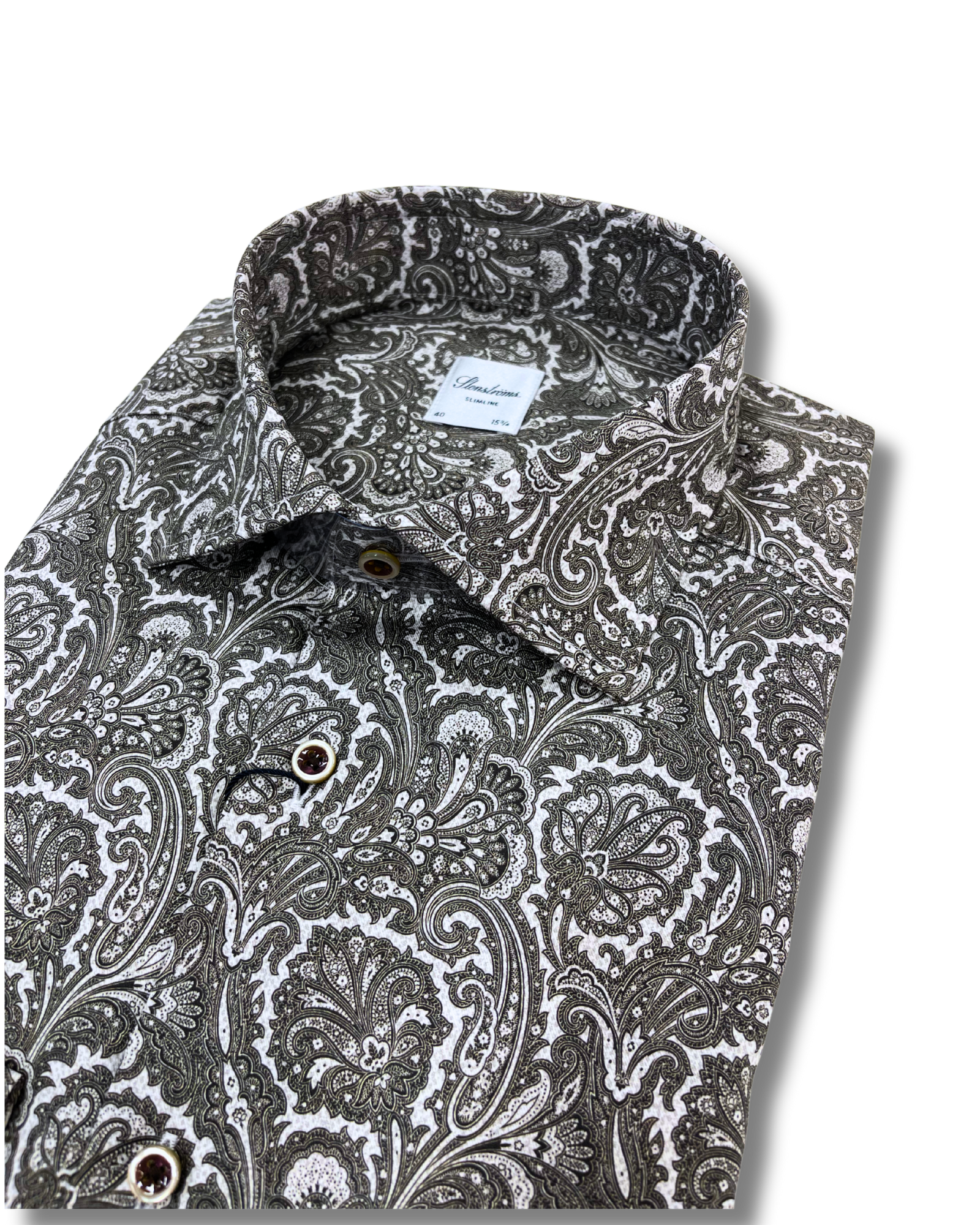 Stenströms kauluspaita harmaalla paisley printillä slimline