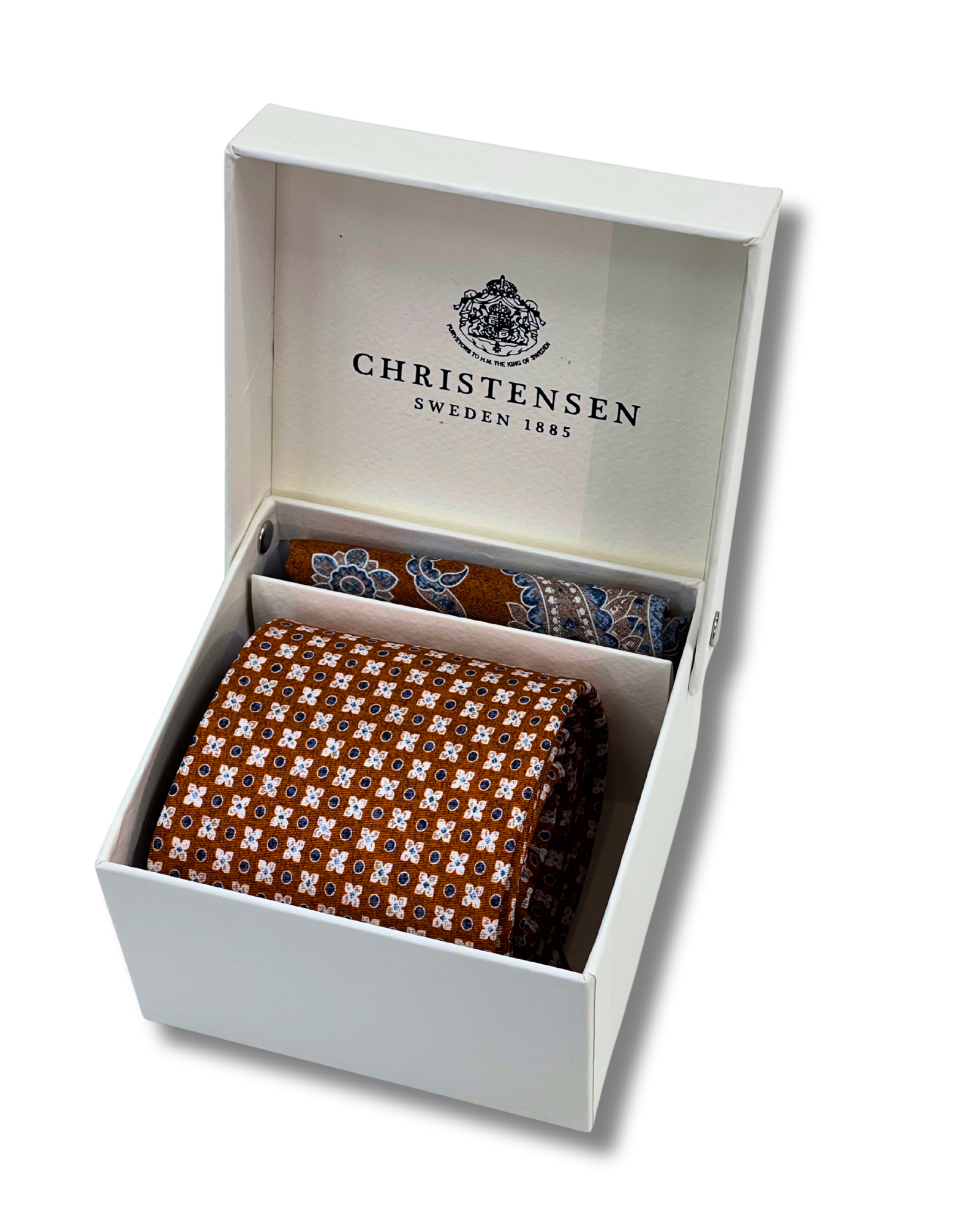 Amanda Christensen solmio ja taskuliina punaruskea kuvio