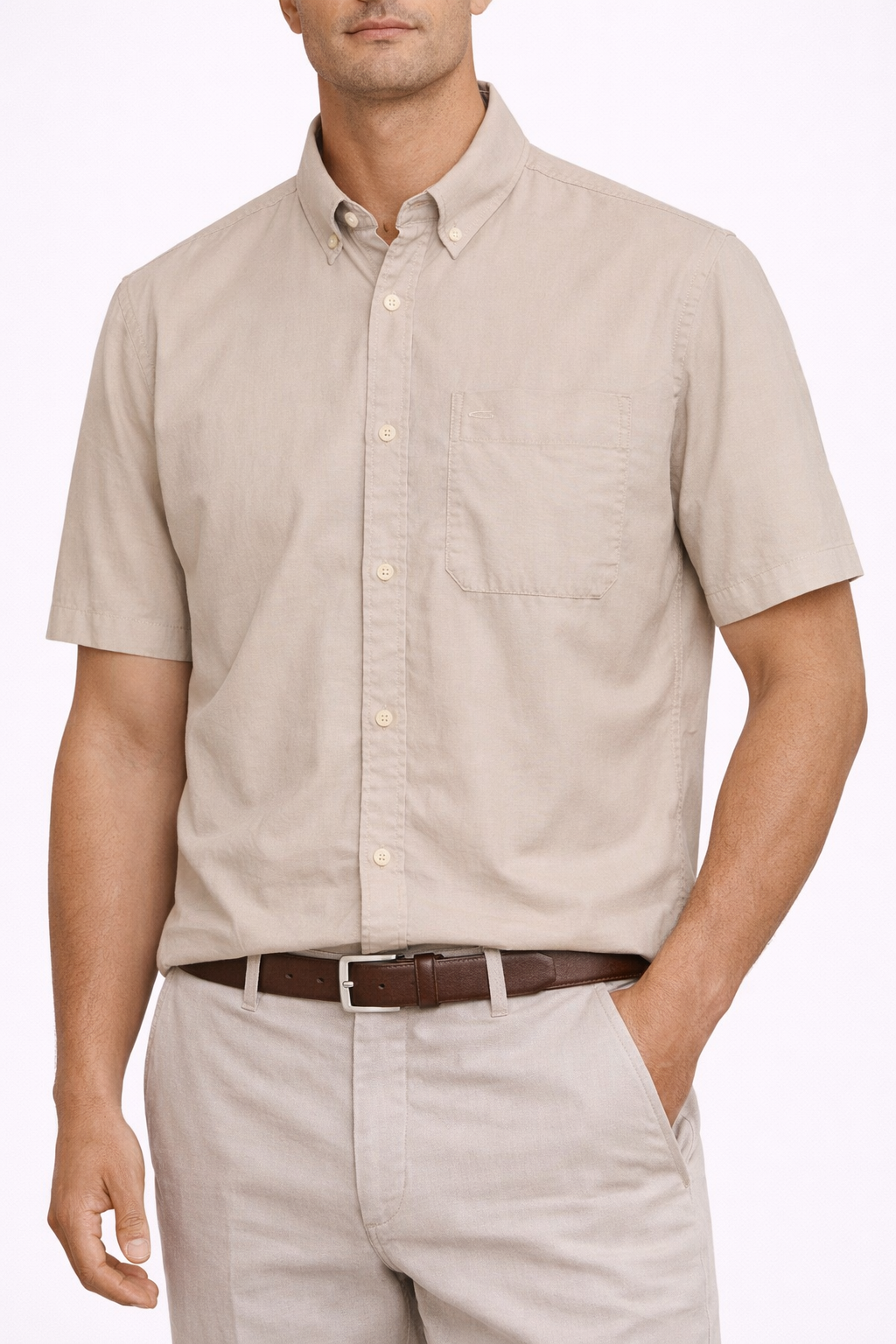 Camel Active lyhythihainen kauluspaita beige pellava