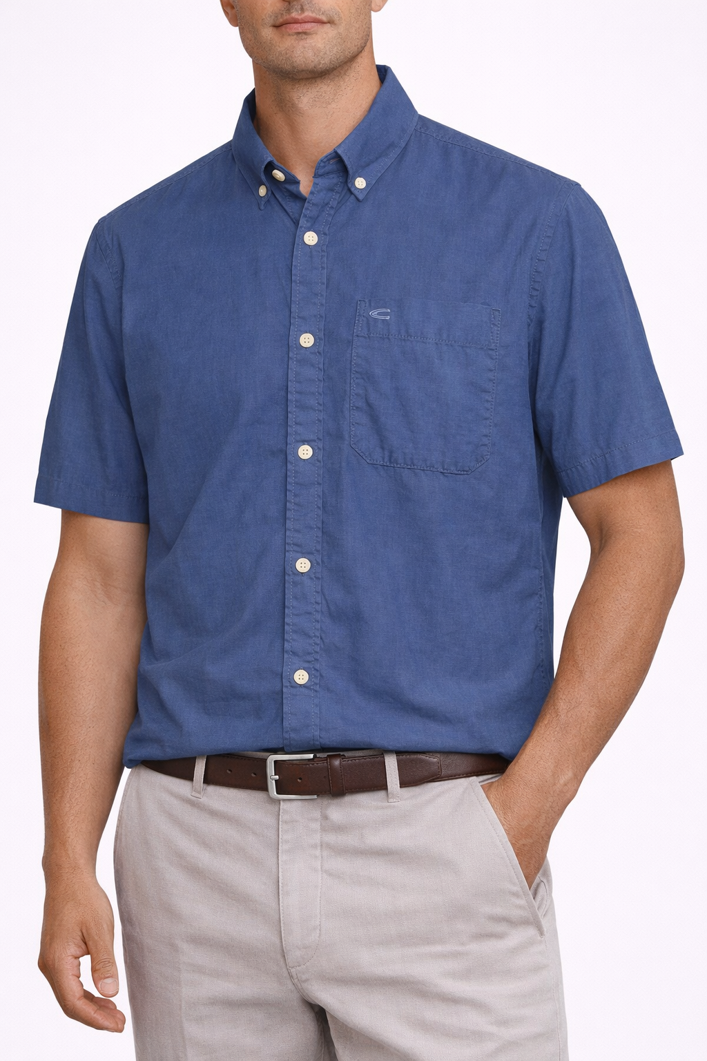 Camel Active lyhythihainen kauluspaita sininen pellava