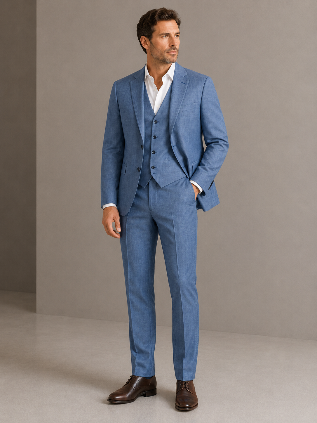 Cavaliere Niven vaaleansininen slim fit villapuku