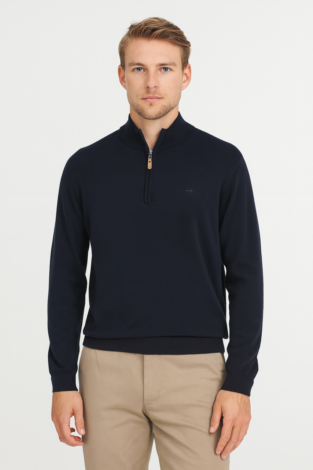 Fynch-Hatton half zip neule tummansininen puuvilla-kashmir