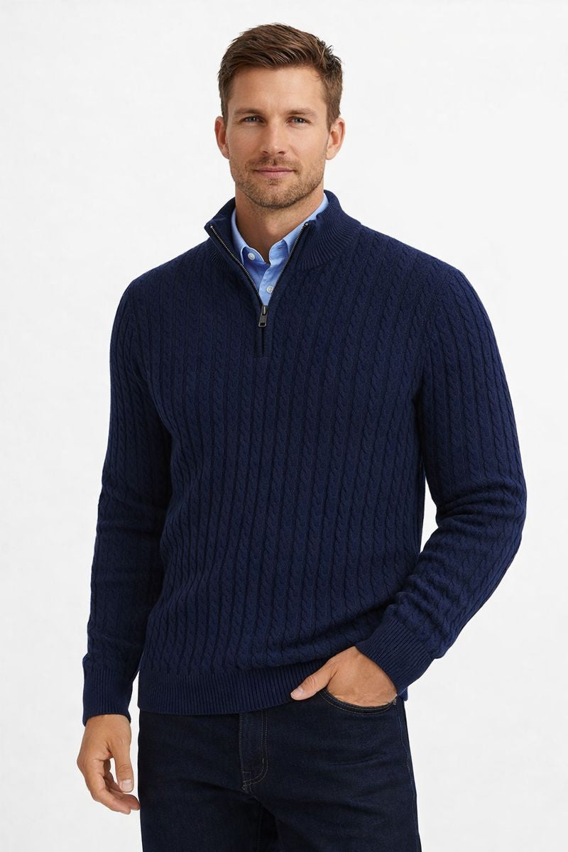 Hajo tummansininen half zip kaapelineule