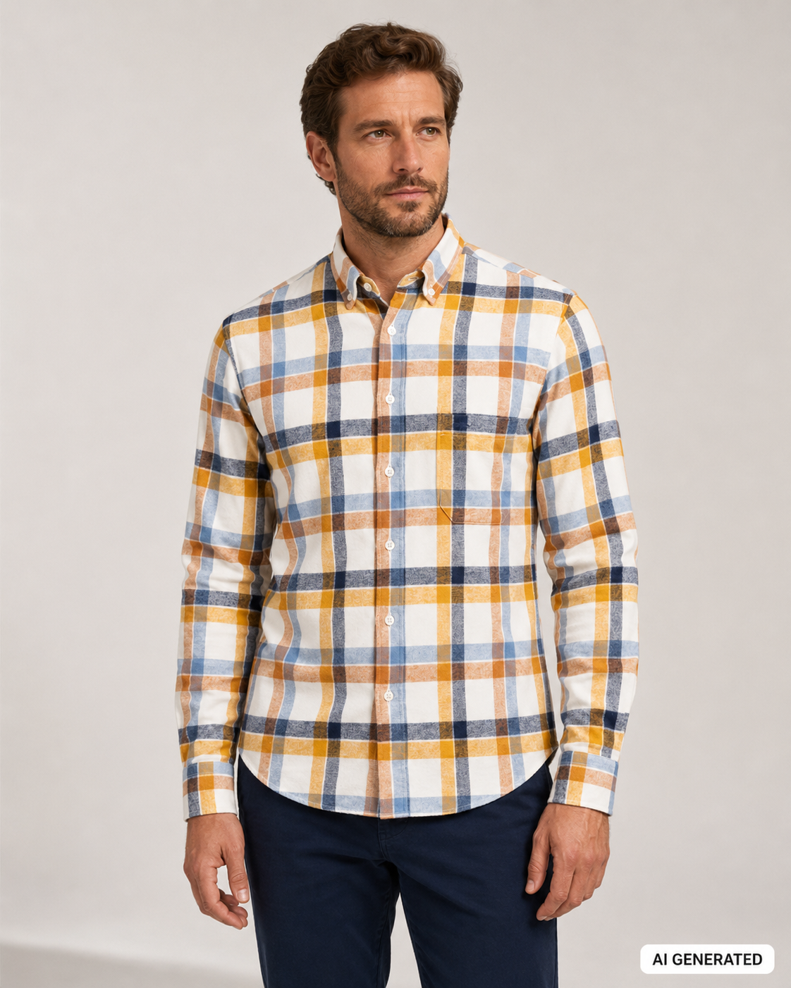 Fynch-Hatton flanellipaita vaalea ruutu regular fit