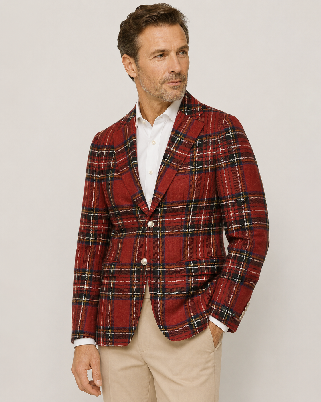 Turo punainen bleiseri ruutukuosilla slim fit Lanificio Di Pray