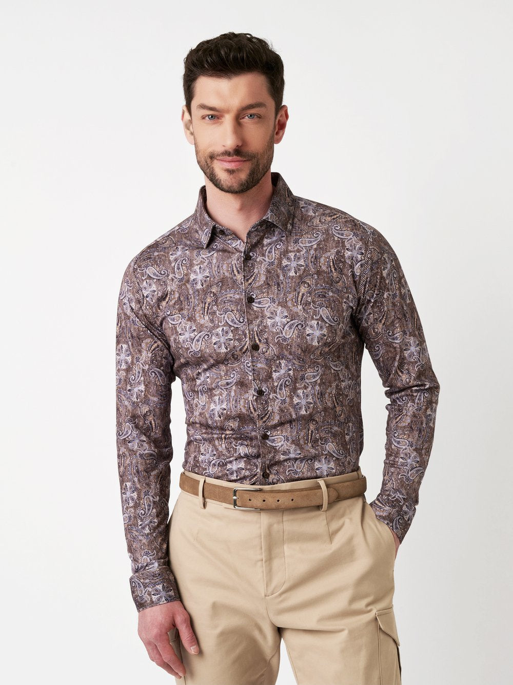Desoto joustokauluspaita beige samettikuosi casual line