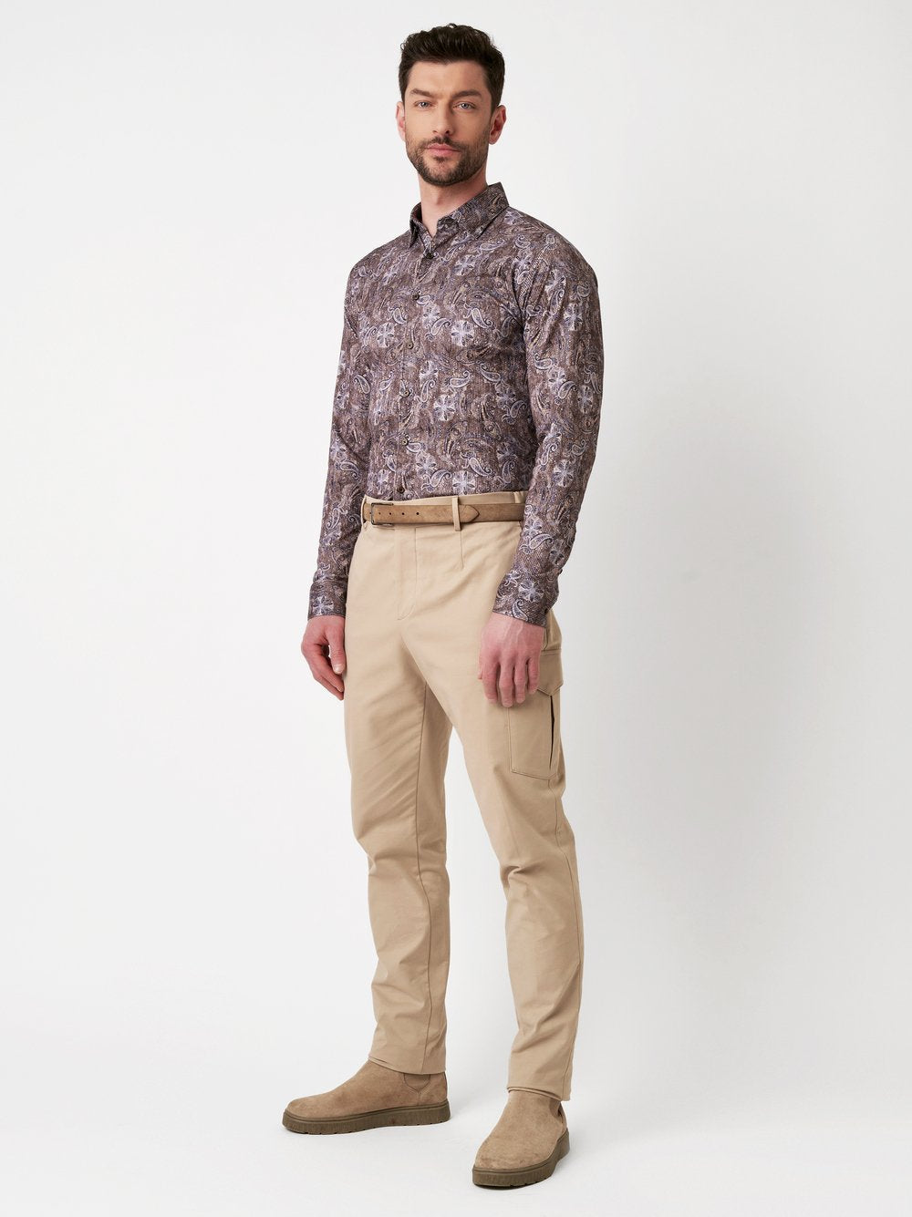 Desoto joustokauluspaita beige samettikuosi casual line