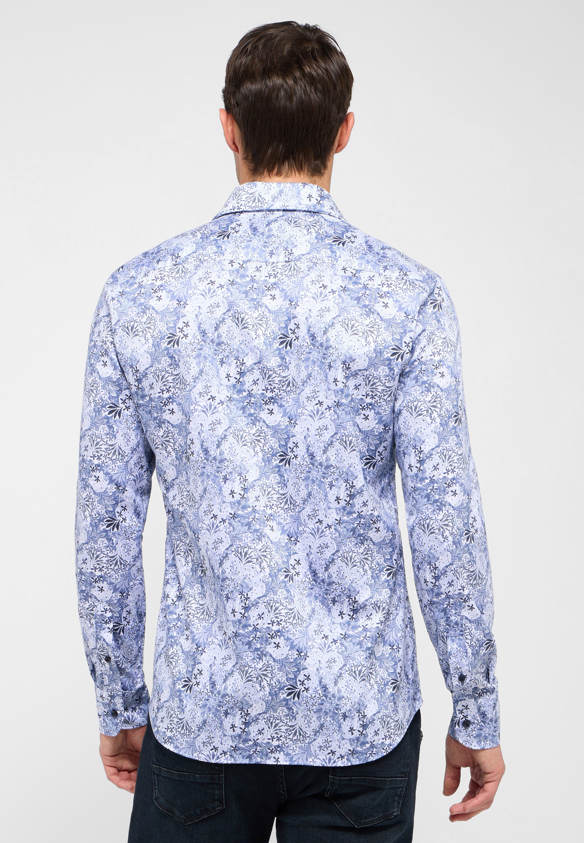 Eterna kauluspaita sininen jäiset kukat slim fit supersoft "1863 by Eterna"