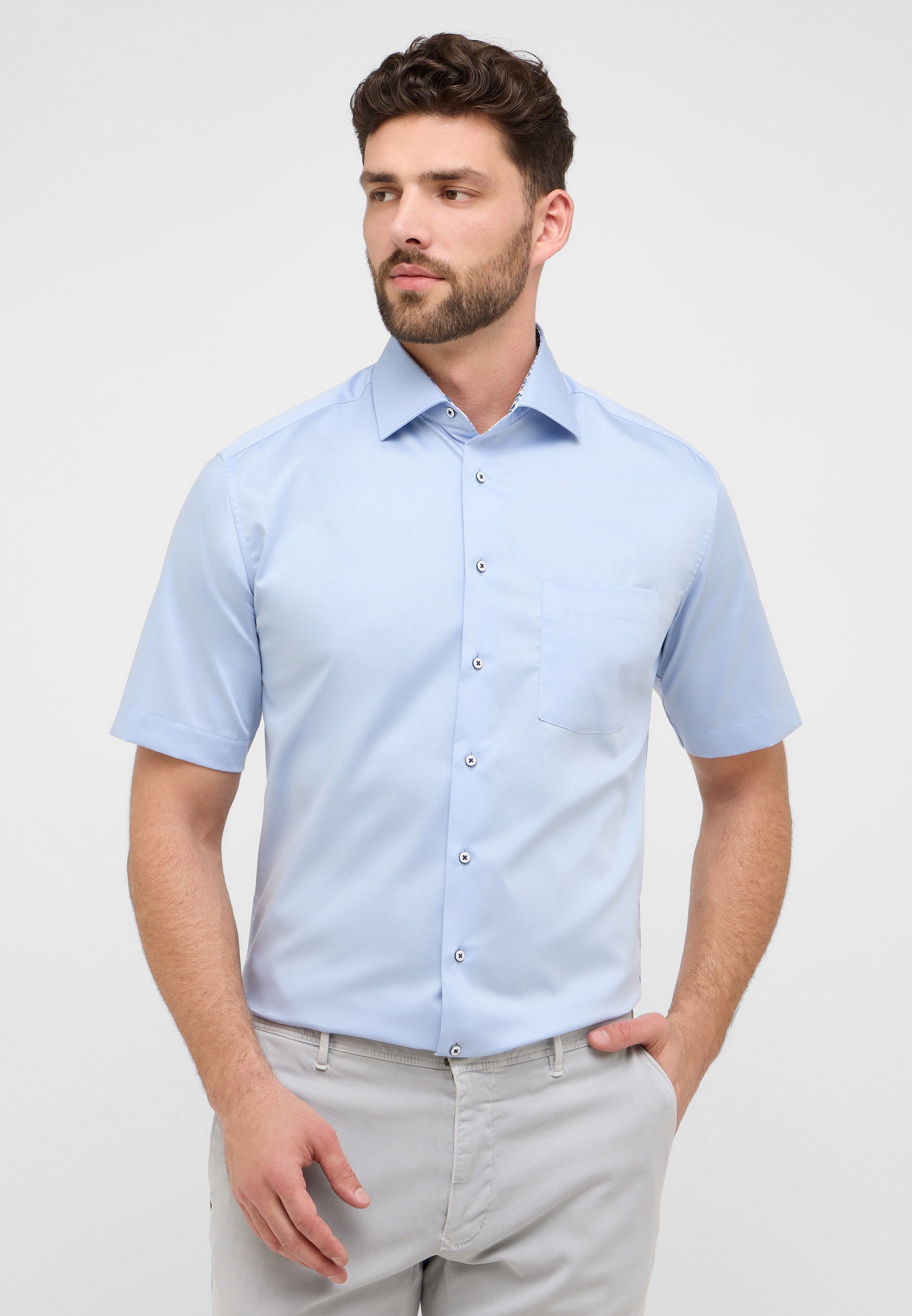 Eterna sininen lyhythihainen kauluspaita modern fit