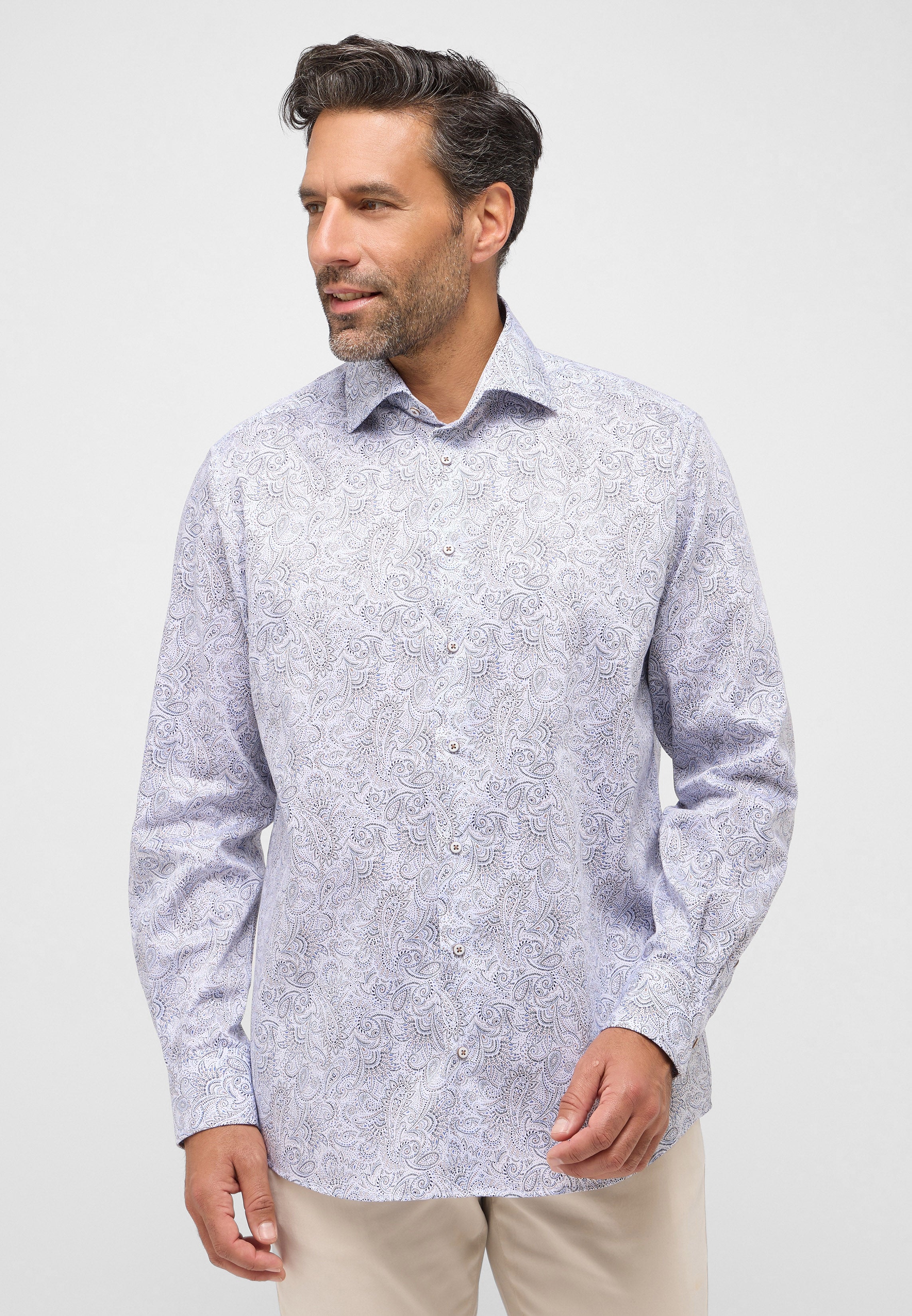 Eterna vaalea paisley kauluspaita comfort fit