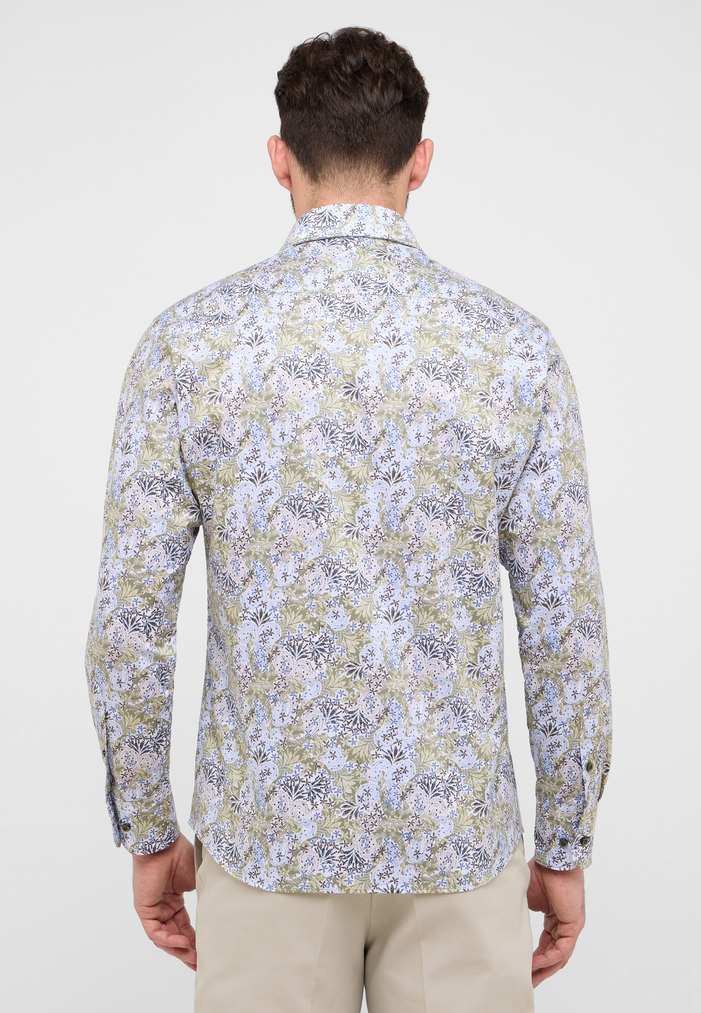 Eterna sinivihreä kauluspaita keväiset kukat modern fit "1863 by Eterna"