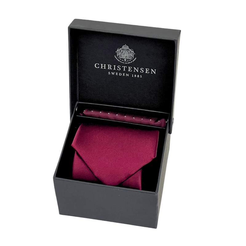 Amanda Christensen viininpunainen solmio ja taskuliina "Tie & Pocket square box set"