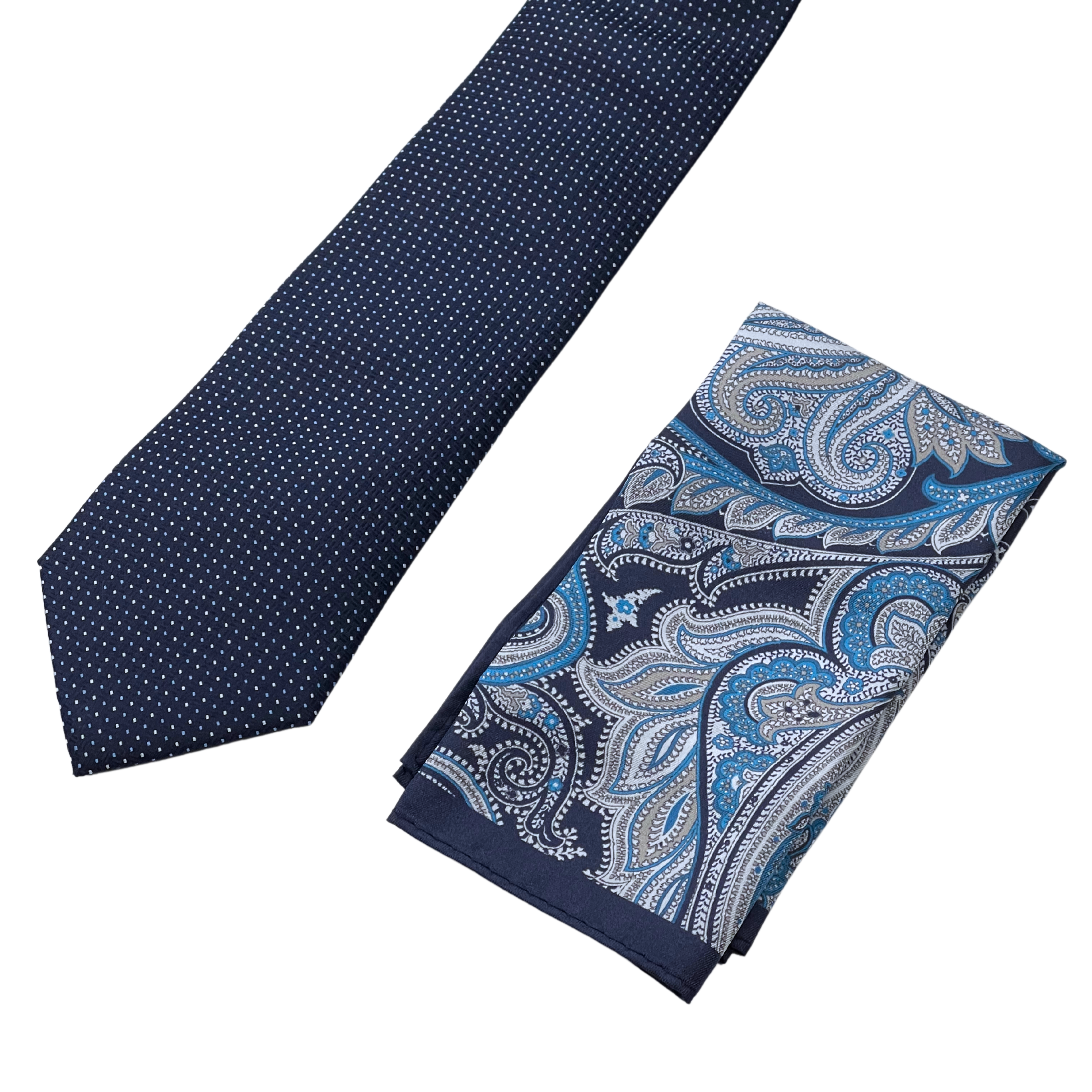Amanda Christensen tummansininen solmio ja taskuliina "Tie & Pocket square box set"