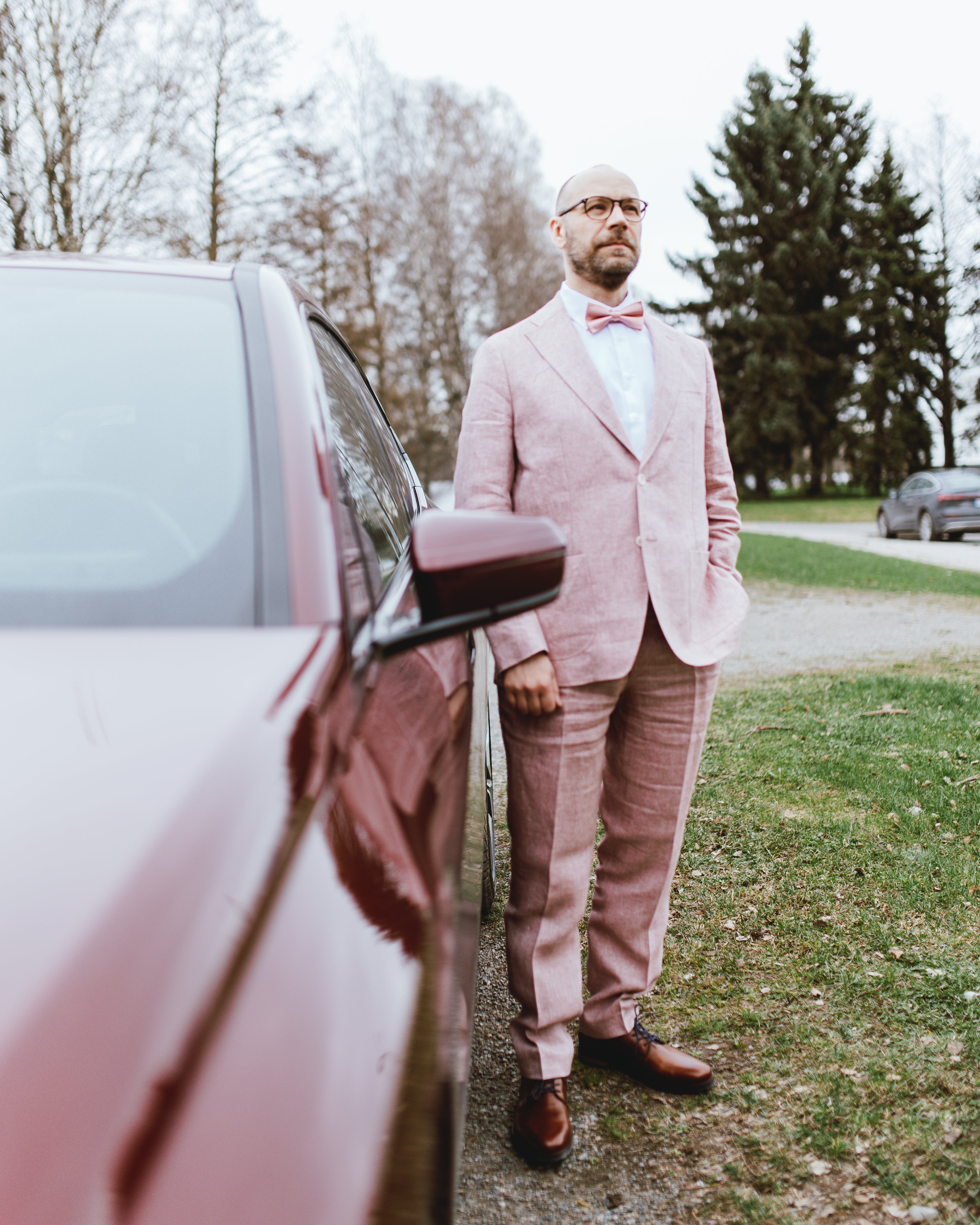 TURO vaaleanpunainen pellavapuku slim fit Angelico "SAVINO+HAMPTON"