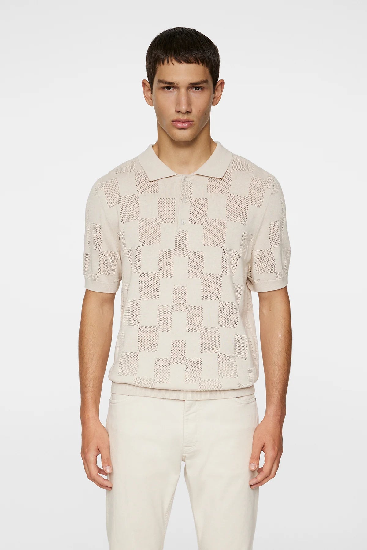 J.Lindeberg neulottu pikeepaita beige "Raymond Stacked Bridge Polo"