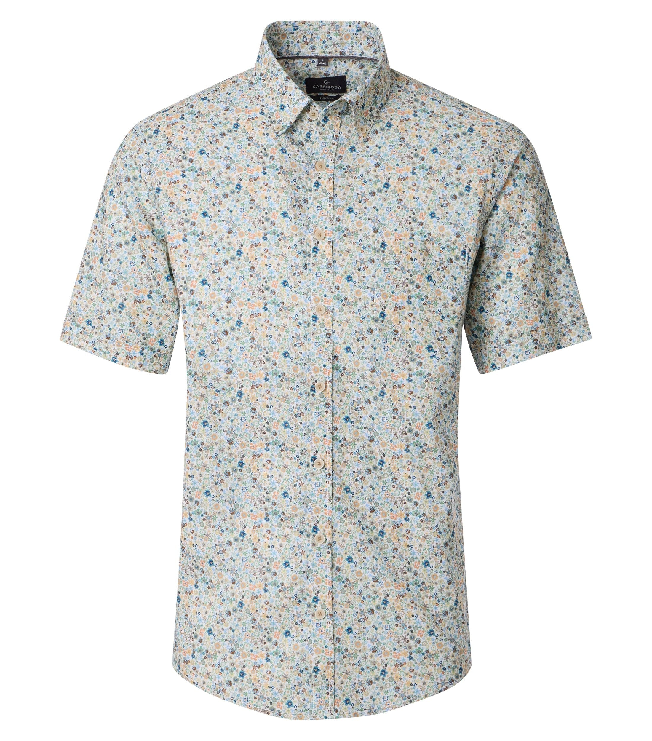 CasaModa lyhythihainen kauluspaita sini-oranssi kukkakuosi casual fit