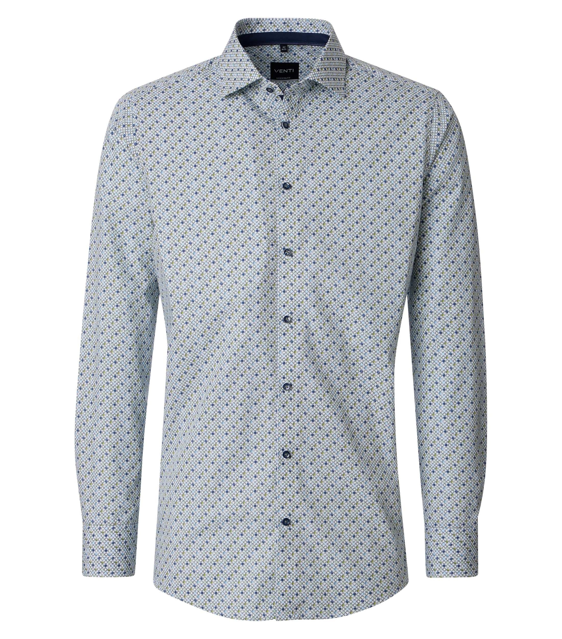 Venti pitkähihainen kauluspaita sinivihreä printti modern fit