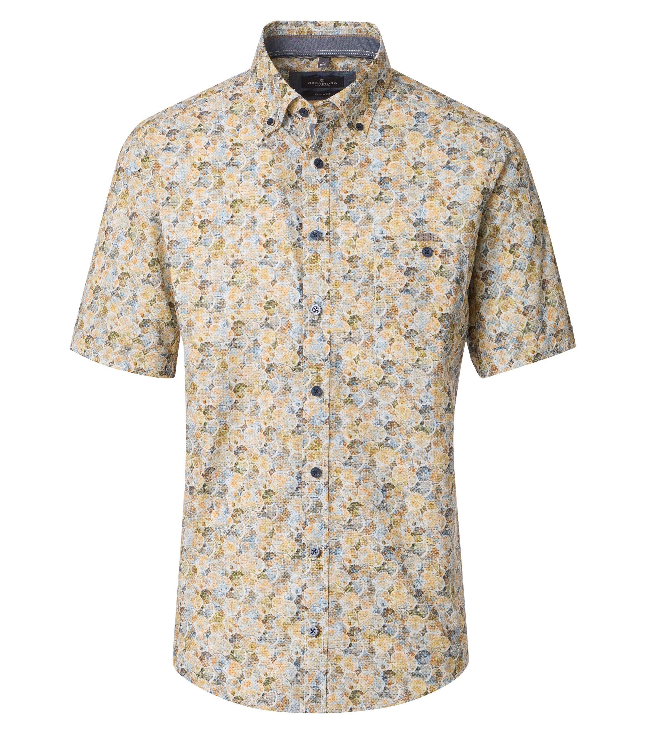 Casamoda lyhythihainen kauluspaita keltainen printti casual fit