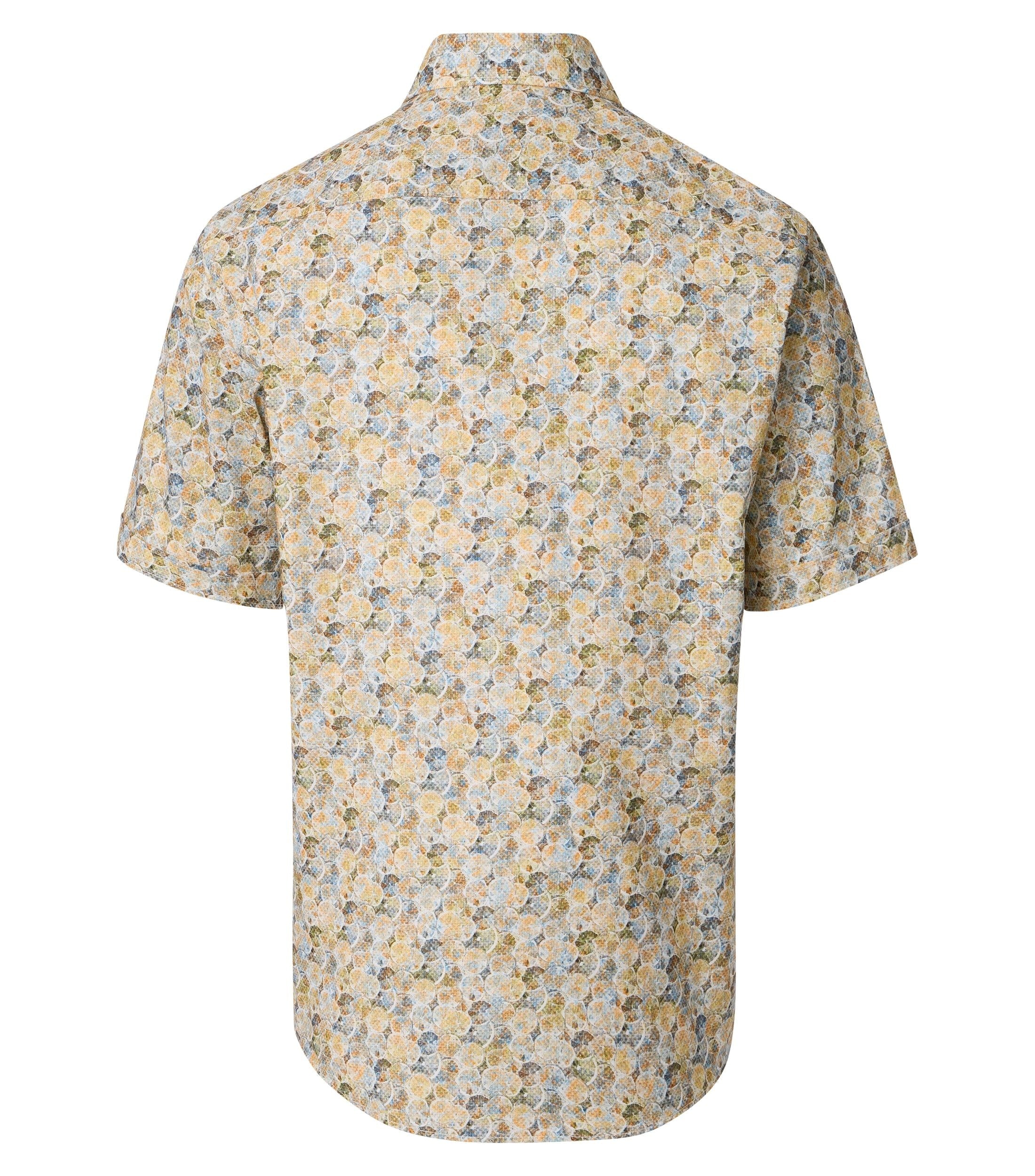 Casamoda lyhythihainen kauluspaita keltainen printti casual fit