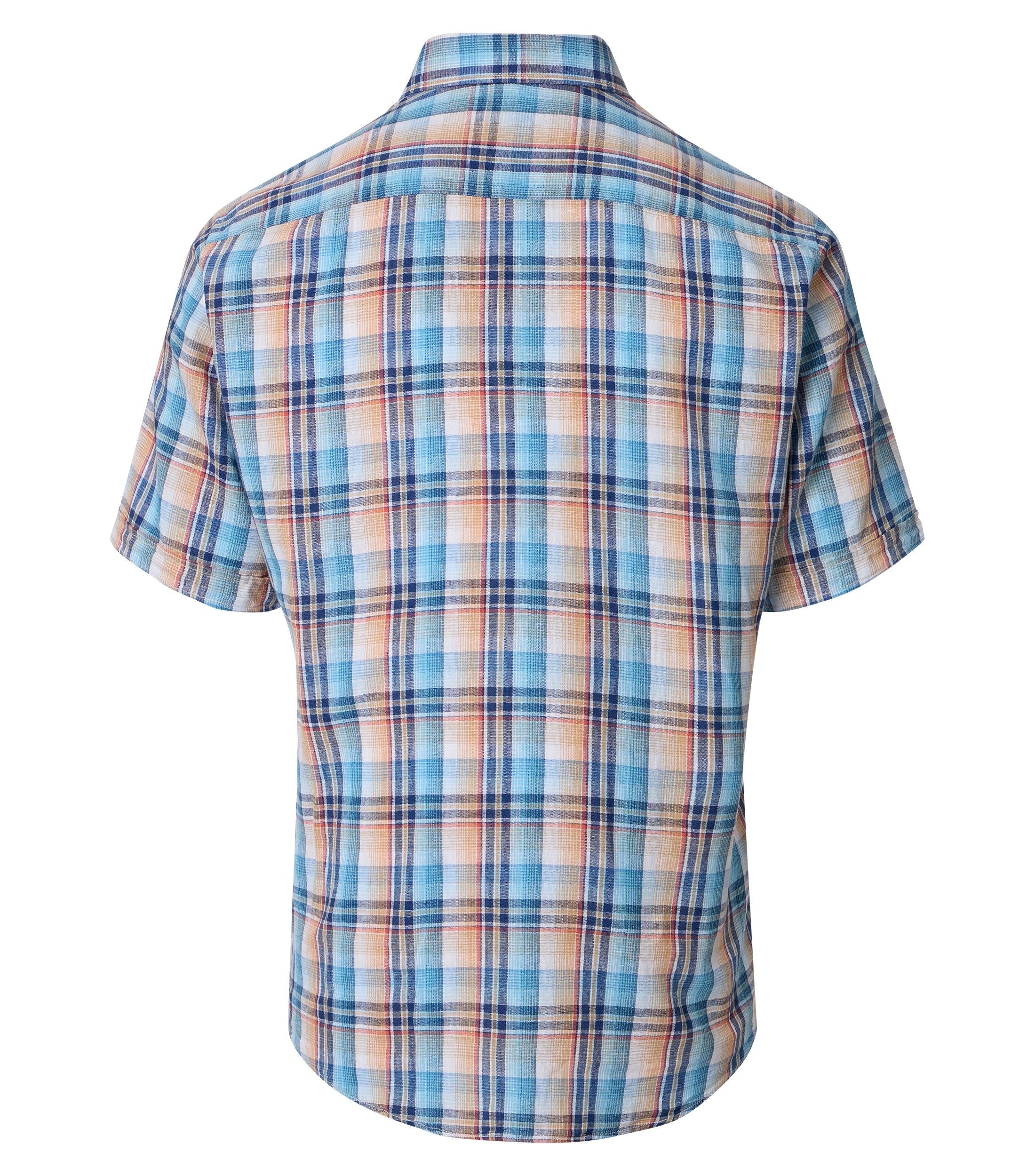 CasaModa lyhythihainen kauluspaita sini-oranssi ruutu casual fit