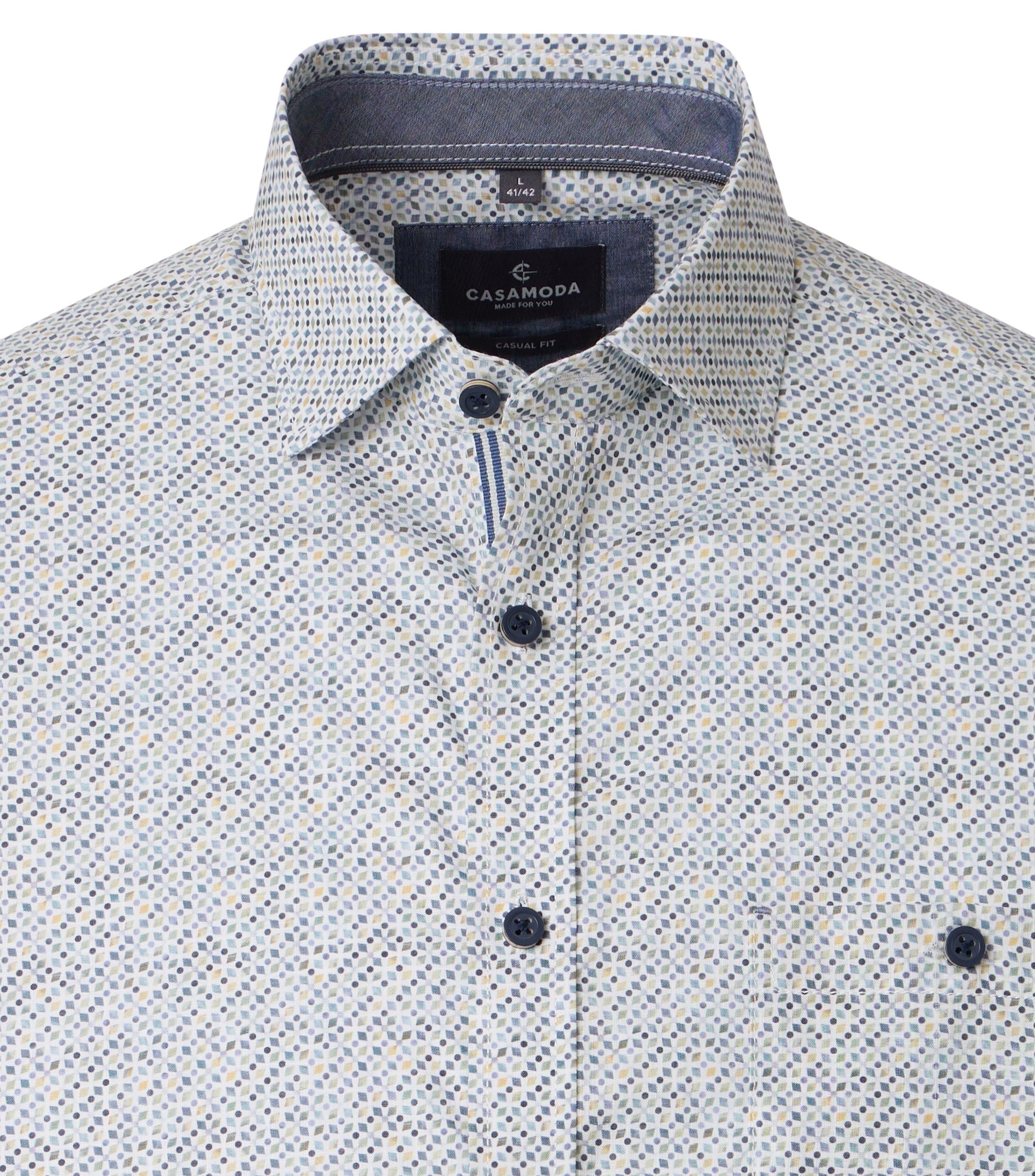 Casamoda lyhythihainen kauluspaita siniharmaa printti casual fit