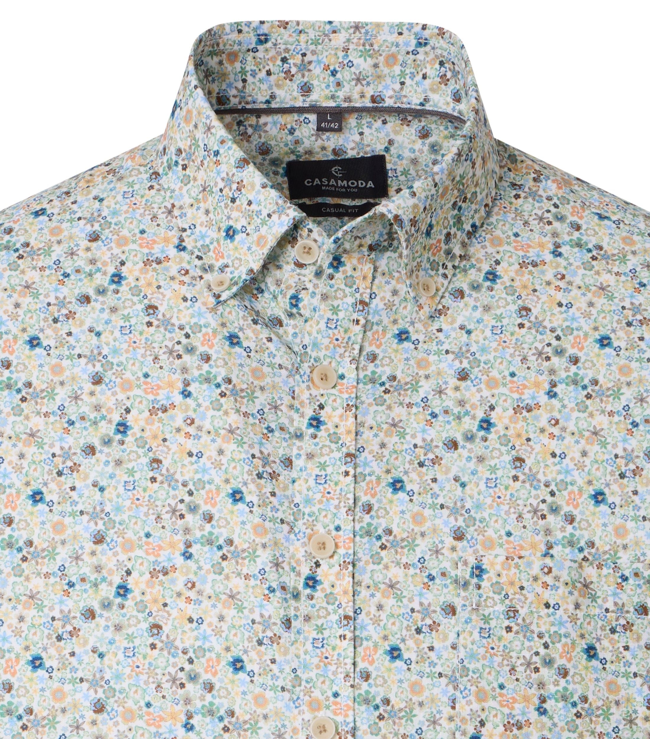 CasaModa lyhythihainen kauluspaita sini-oranssi kukkakuosi casual fit