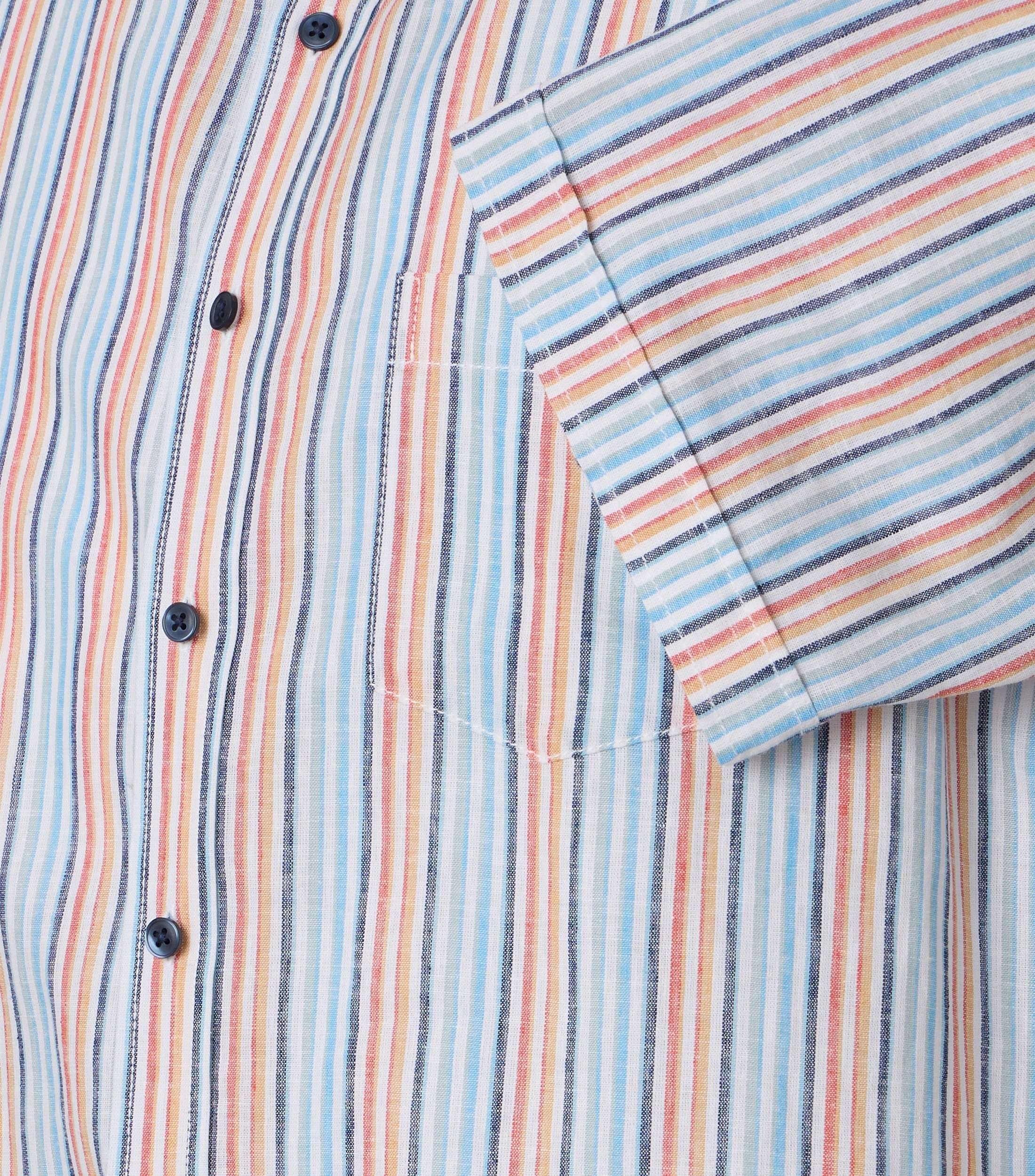 Casamoda lyhythihainen kauluspaita raidallinen pellava casual fit